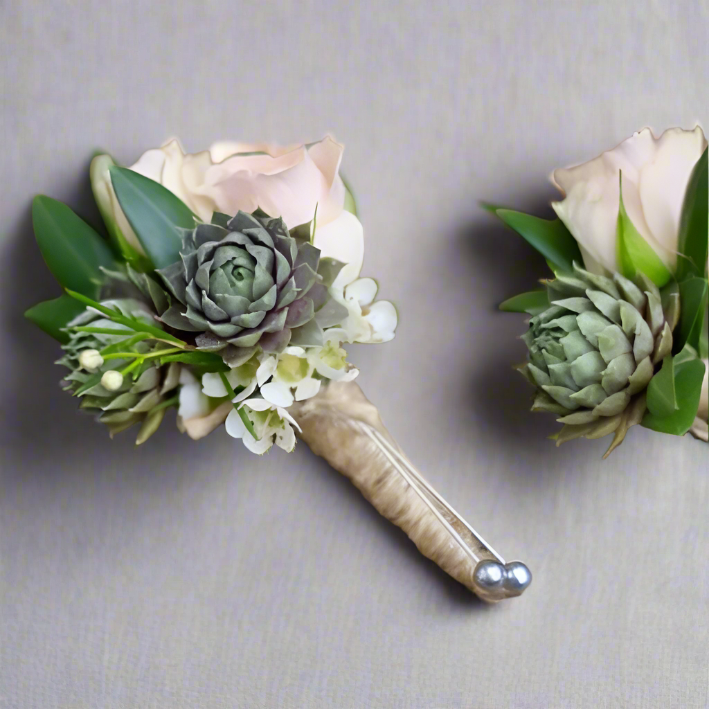 Modern Succulent & Rose Boutonniere