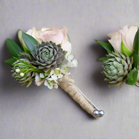 Modern Succulent & Rose Corsage and Boutonniere