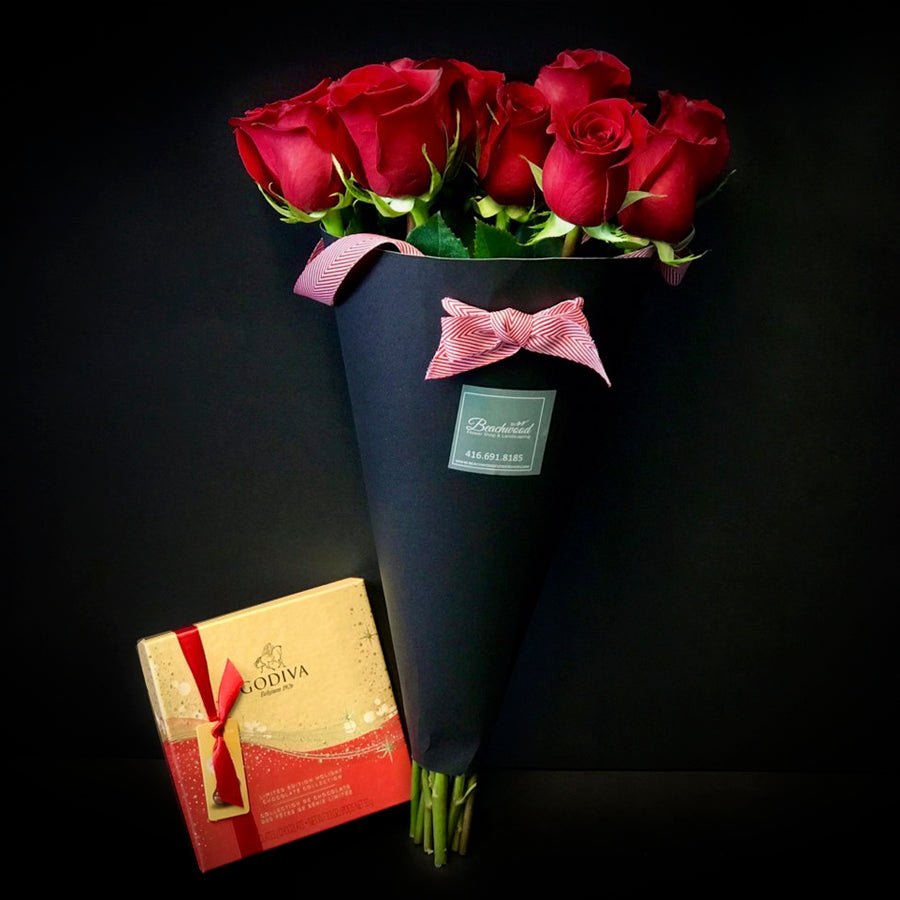 DOZEN RED ROSES AND GODIVA CHOCOLATE ( Valentine's Special ) – Beachwood